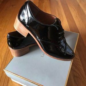 Black patent leather oxfords